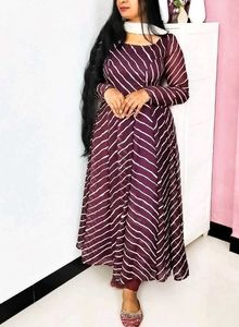 Stylish Purple Striped Anarkali Only Kurta