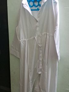 Uneven Front Collar White A Line Kurta