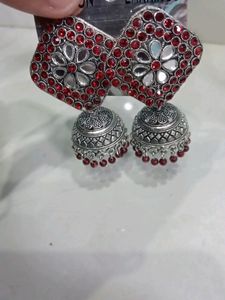 🥰Beautiful trendy Silver oxidise jhumka Earring w