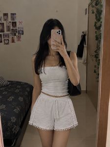 Cute White Smocked Tube Top & Shorts Set