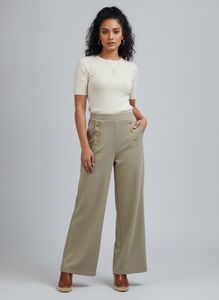 High waisted sailor trousers - Khaki beige color