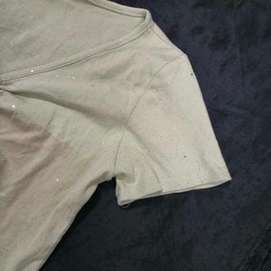 Sparkly Ruched V-Neck T-Shirt cute