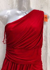 24238. Chic Red One-Shoulder Ruched Dress
