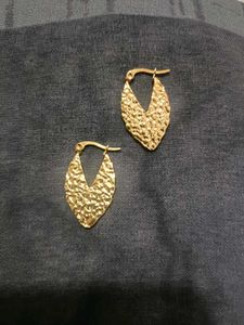 Hammered Gold Tone Marquise Hoop Earrings