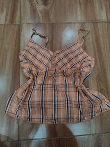 Orange Plaid Spaghetti Babydoll Top