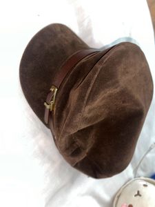 Brown Suede Baker Boy Cap