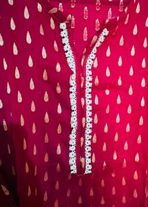 Elegant Red Kurta with Gold Print, home made