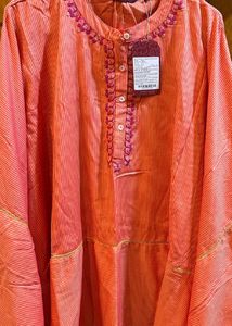 Coral Striped Embroidered Tunic