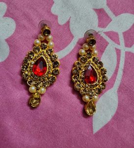 Red Stone &amp; Pearl Jewellery Set