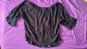 Black Ruched V-Neck Top