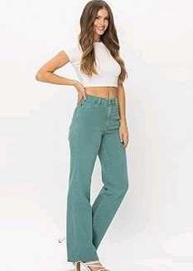Teal Wide Leg High waisted Jeans
