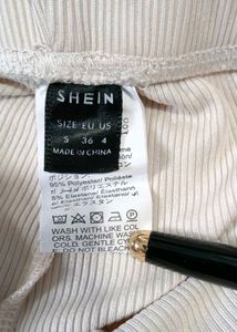 Shein Premium Cream Ribbed Free size Women Pant