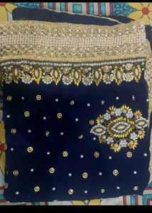 Exquisite Embellished Navy Blue Saree