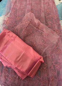 Pink Floral Embroidered Net UnStitched Suit