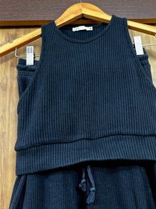 Black Ribbed Crop Top &amp; Palazzo Set
