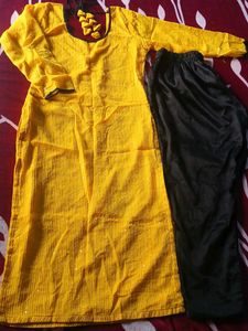 Yellow Kurta with Black Pants