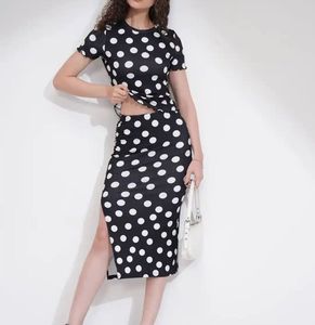 Polka Dot Ribbed Cropped Top