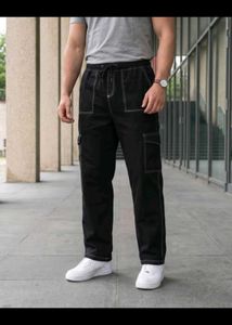 Black Cargo Pants with Contrast Stitching