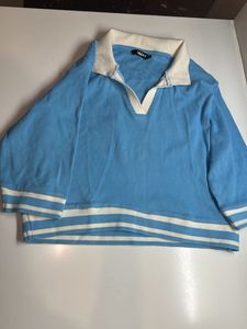 Blue Collared Sweatshirt Croptop