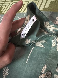 Green Palm Tree Print Midi Dress