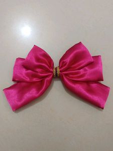 Shiny Pink Satin Bow Hair Clip