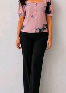 Stylish Pink Tie-Dye Puff Sleeve Top