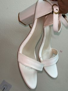 White Ankle Strap Block Heels - wore only twice