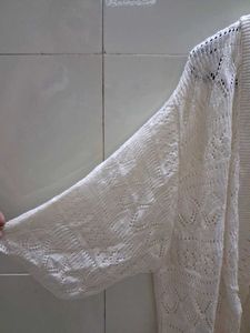 white crochet shrug