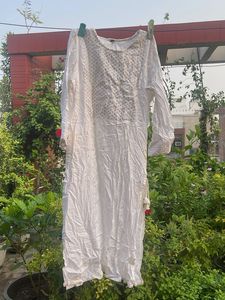 White Embroidered Cotton Kurta
