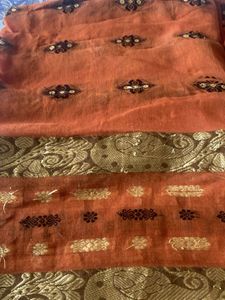 Elegant Orange Saree with Gold Border