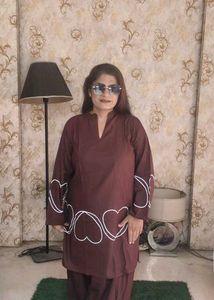 Chic Brown Kurta Set with Heart Detail