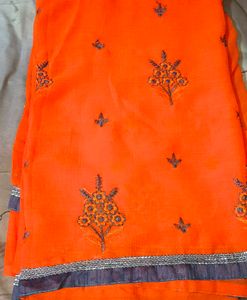 Vibrant Orange Embroidered Saree