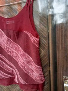 Maroon Velvet Striped Camisole Top