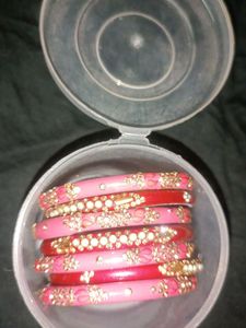 Pink Embellished Bangles Set