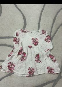 White Printed Flared Sleeve Kurta