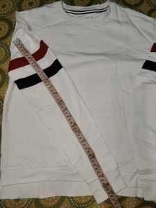 White Sweatshirt with Striped Sleeves