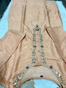 Embroidered Peach Kurta Set with Dupatta