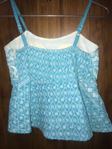 Blue Embroidered Tank Top