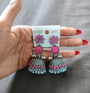 Stunning Pink Jhumka Earrings