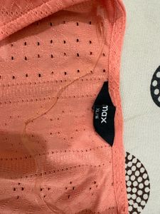 Coral Eyelet V-Neck Midi Dress