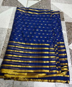 Elegant Blue &amp; Gold Striped Saree