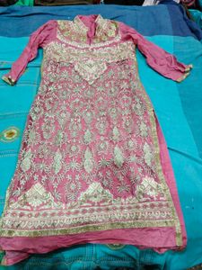 Embroidered Pink Kurta with pyajami