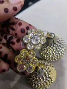 Golden Jhumka Earrings with Crystals&amp; free gift 🎁