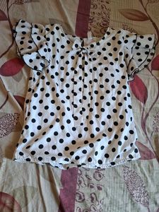 Polka Dot Top with Ruffle Sleeves