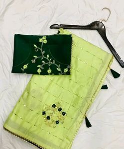 Embroidered Dola Silk Saree With Unstiched Blouse