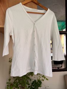 White 3/4 Sleeve V-Neck Top