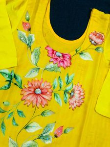Hand-Painted Floral Kurti Set