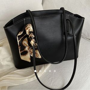 Chic Black Tote Bag with Scarf Accent