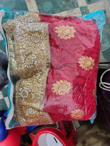 Elegant Red &amp; Gold white net Saree