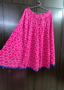 Vibrant Pink Ethnic Skirt with White Pattern
